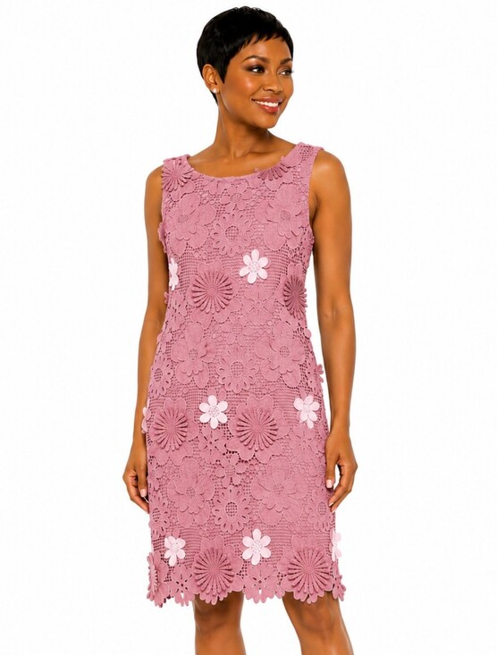 Nina Leonard Dresses & Skirts - NINA LEONARD Dusty Rose Floral Crochet Midi Dress SIZE Large NWT